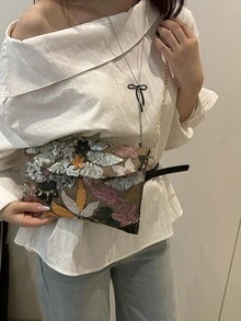 Túi đeo vai thêu hoa sequin, Túi cầm tay chắp vá sequin thời trang dành cho nữ, Túi dự tiệc tối, Cắt ngẫu nhiên, Phù hợp cho phụ nữ, Phù hợp cho tiệc tùng, đám cưới, vũ hội, Hoàn hảo cho tiệc tùng, đám cưới, tiệc tối/tiệc prom, Kết hợp với váy dự tiệc ngày lễ, váy dạ hội và váy sequin. - màu nâu - Xem 3