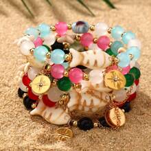 1 Set New Bohemian Glass Beads, Starfish & Small Fish Chain Bracelet (Random Color)