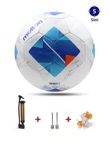 1 件官方 Molten F5N1000 足球 4 号 5 号 TPU 皮革训练足球 耐用经典白蓝软球 配有免费气泵气针和网袋 防爆高弹性球门礼物 适合男女户外/室内运动比赛和学校游戏