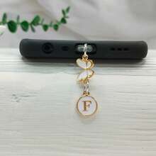 1 件双面圆形字母 A-Z 和蝴蝶吊饰防尘塞，DIY 金属手机装饰