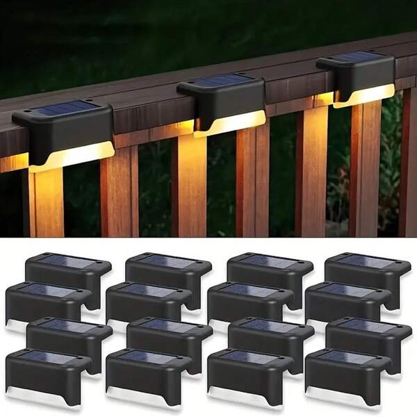Solar Powered Outdoor Garden Lights, IP44 Splash-Proof, Home Garden Decor Stair Deck Lights, Pathway Wall Lights, Railing Decorative Lights, Festival Decoration Atmosphere Lights
