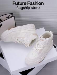 LISM 1双女士休闲轻便小白鞋，学生鞋，适合娇小女生，INS 2025春秋新款透气厚底运动鞋 - 米色 - 查看 5