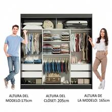 Ropero Closet Madesa Reno 3 Puertas Corredizas con Espejo Color Negro - Negro - Ver 6