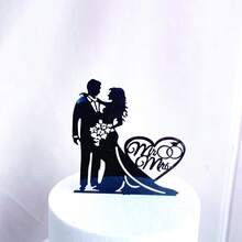 25 Estilos de Decoração de Bolo de Noiva e Noivo Preto, Decoração de Bolo de Chá de Panela, Decoração de Bolo de Despedida de Solteiro, Topo de Bolo de Pedido de Casamento (Preto Clássico Dupla Face)