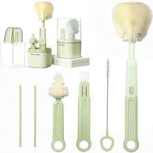 Baby Bottle Brush, 6 In 1 Portable Nursing Bottle Brush Set With Silicone Bottle Brush,Drying Drain Pole,Nipple Brush,Straw Brush And Storage Box,Ideal Gifts For Babies&Amp; Moms (Pink)