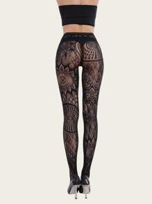 1 Peça Meia-calça de Rede Elástica Sólida de Plus Size com Estampa de Girassol, Meia-calça de Malha Vazada Fashionável e Sexy para Fantasias de Halloween