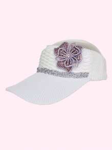 女士休闲棒球帽，亮片拼接，防紫外线，装饰性水钻蝴蝶，四季皆宜