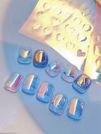 8/11 Sheets Of Ice Cubes, Aurora Glass Stickers, Colorful Candies, Love Nail Stickers, Decorative Nail Art Patches, DIY Nail Accessories For Women And Girls, Nail Products