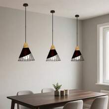 1 件铁网吊灯，北欧现代简约马卡龙风格，适用于餐厅、走廊、吧台、客厅、咖啡店、卧室照明、房间装饰，易于安装，不含灯泡 - 黑拼木色 - 查看 10