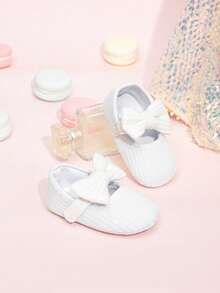 Giày trẻ sơ sinh màu trắng làm lễ rửa tội, giày công chúa cho trẻ sơ sinh mùa xuân/thu, giày bệt nơ thời trang cho bé gái - trắng - Xem 1