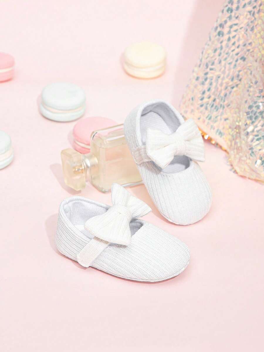 Giày trẻ sơ sinh màu trắng làm lễ rửa tội, giày công chúa cho trẻ sơ sinh mùa xuân/thu, giày bệt nơ thời trang cho bé gái - trắng - Xem 1