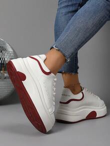 Spring And Summer New White Shoes For Women All-Match Round Toe Color Matching Thick Bottom Heightening Sports Casual Sneakers For Women - Đỏ - Xem 4