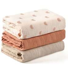 3pcs Crinkle Cloth Baby Swaddle Blankets, Infant Stroller Wind Cover Blanket, Baby Receiving Blanket For Nursery, Delivery Room, Newborn Wrap - 彩色 - 查看 5
