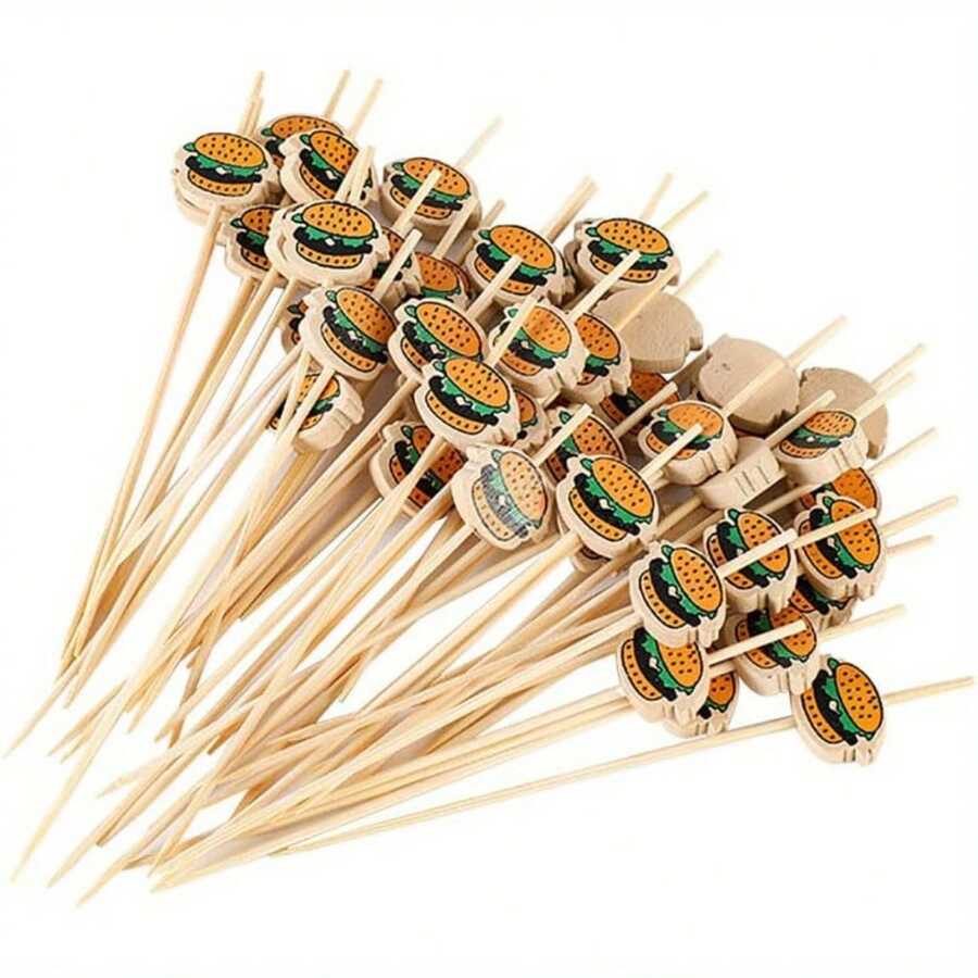 200/100/80/50/25/5 pièces Set de brochettes en bambou, piques à fruits en bambou de 12 cm pour fête, anniversaire, mariage, club, fruits, cupcakes, hamburgers, barbecue, amuse-gueules, décoration de table, garniture de desserts et hygiénique