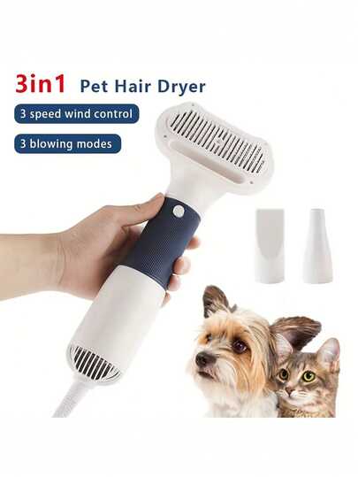 3-i-1-hårtork och borste för hundar och katter – Bärbar, tyst, justerbar temperatur, överhettningsskydd för hundhårtork