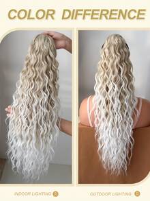 26 Inch Wavy Curly Elastic Claw Ponytail Hair Extensions, Heat Resistant, Black - Beige Ombre - View 9