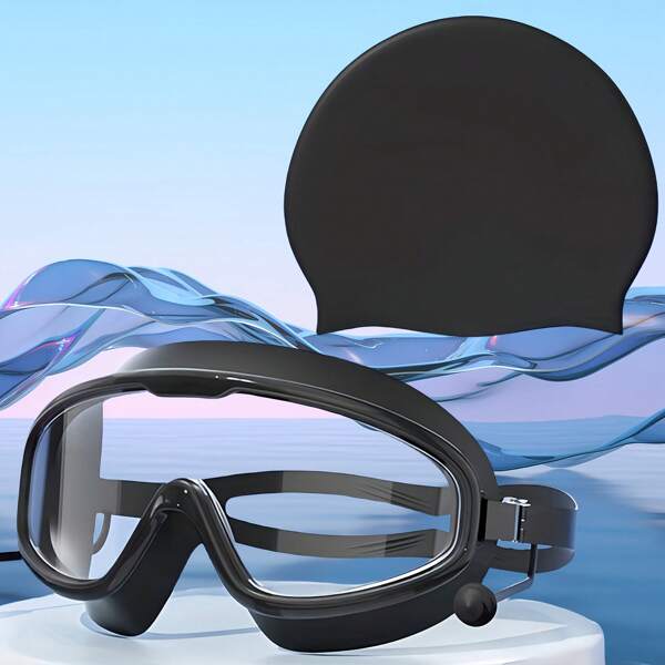 Popular Adult 2Pcs 1Set Large Frame Swimming Goggles, Anti Fog High-Definition Professional Men's And Women's Swimming Goggles, Eye Protection, Swimming Cap Cover Equipment, Beach Essentials, Beach Accessories, Pool Float