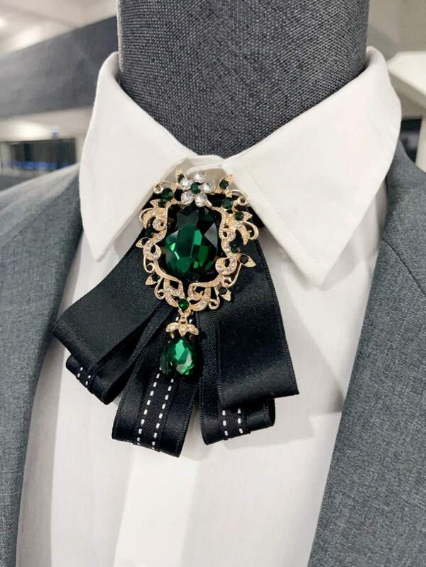 Corbata de hombre de poliéster brillante en color negro y verde