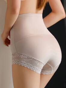 Quần lót ôm sát cạp cao không đường may cho nữ, kiểm soát bụng, ren vá, gợi cảm và không cuộn - Màu be - Xem 6