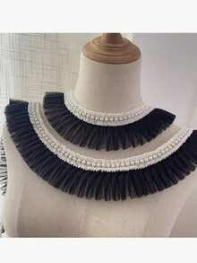 1件2码珍珠荷叶边蕾丝刺绣饰边，DIY手工袖领布料配件 - 彩色 - 查看 5