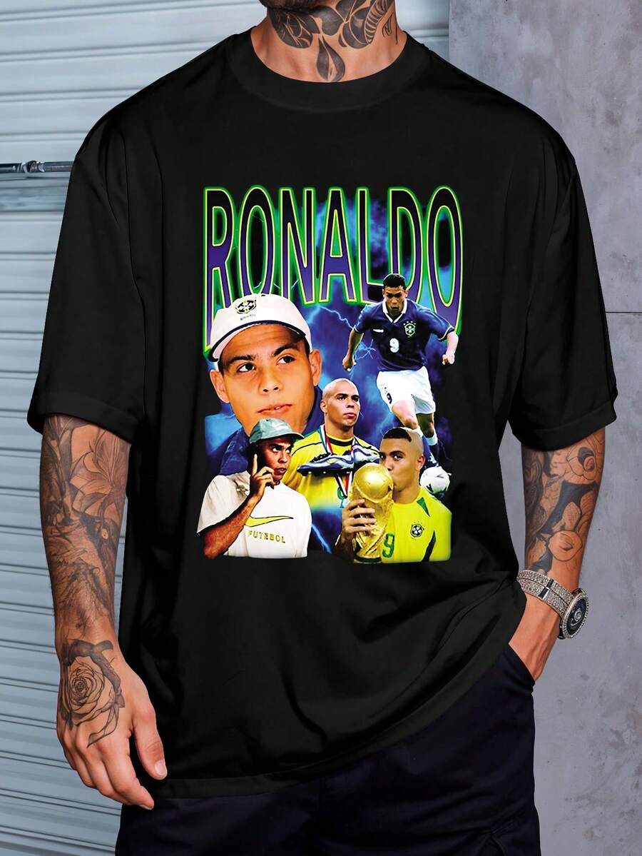 Bootleg Ronaldo Phenomenon T-Shirt Football Player Vintage Street Shirt Blouse Unisex Male Female 100% Cotton Top Premium Streetwear New Release Immediate Shipping Various Colors!! Plus Size - màu đen - Xem 1