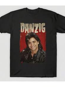 Camiseta de algodón negra de la banda Danzig - Unisex, camiseta gráfica casual con letras en negrita y diseño de retrato, suave y cómoda para todas las estaciones, camiseta de manga corta casual para hombres y mujeres de 220g, perfecta para fans - Negro - Ver 2
