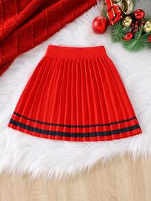 BOARNSEORL 2 件套年轻女孩针织开衫上衣和百褶裙套装，红色，优雅，适合圣诞派对、婚礼、典礼 - 紅色 - 查看 5