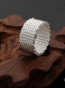 Anillo hueco de plata de ley 925 para mujer, joya de moda para boda y compromiso, anillo de malla
