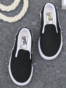 OPOEE 白色帆布鞋幼儿小白运动鞋儿童帆布鞋，韩版简约休闲系带运动鞋，经典帆布鞋，低帮一脚蹬舒适儿童鞋，舞蹈鞋 - 黑色 - 查看 5