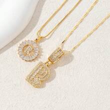 Letter Necklace Bling Dainty Necklaces Chunky Custom Name Necklace Personalized Round Circle Pendant Zirconia Letters Name Crystal Jewelry Gifts For Women - Gold - View 12