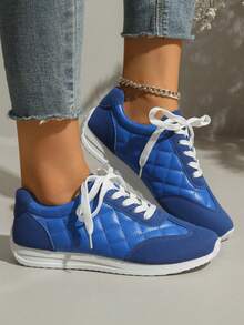 Zapatillas deportivas de mujer con cordones, zapatos casuales blancos cómodos y versátiles de moda, para primavera/otoño - Azul - Ver 5