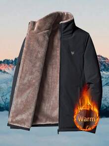 Men's Fleece Jacket, Fashion Zipper Stand Collar Jacket With Zipper Pockets - Black - View 2