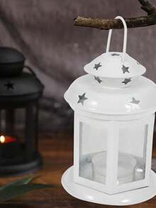 1个铁艺烛台，镂空星形装饰，圣诞蜡烛，铁艺装饰灯笼，户外家居装饰灯笼