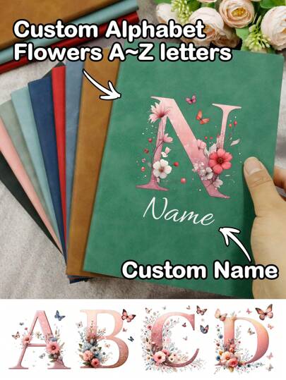 100 Sheets 200 Pages-Custom Alphabet Flowers Journal,Personalized Name Notebook,Customized Journal For Women,Customizable Notebooks For School,Notebooks For Work,Birthday Gifts,Valentine's Day,Mother's Day Gifts,Anniversary,Students,Friends,Couples,Boy,Teacher,Worker,Business,Office,Living Room,Christmas Gift Supplies