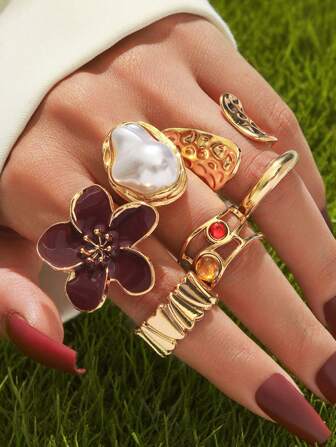 6件套朋克风戒指套装，复古几何戒指套装，时尚个性珠宝礼品，适合日常穿搭和派对配饰