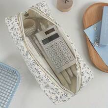 Tempat Pensil Motif Bunga yang Cerah dan Elegan - Terbuat dari Poliester Tahan Lama, Kantong Serbaguna dengan Resleting untuk Mengatur Perlengkapan Kantor, Kosmetik, dan Kebutuhan Kecantikan - Sempurna untuk Sekolah, Kerja, atau Perjalanan 1/2 buah - Putih - View 2