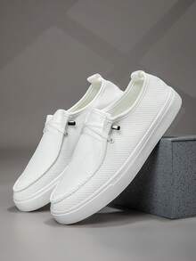 Herren 2025 Neue Einfache Klassische Lässige Bequeme Modische Sneaker - Atmungsaktiv, High Street Slip-On Schuhe mit Gummiband, Mesh Stoff, Ganzjährig Tragbar, Runde Zehenkappe, Textil Obermaterial, EVA Sohle Leicht Flach Vielseitig Herrensportschuhe, Studentenschuhe, Freizeitschuhe, Outdoor Wandern, Street-Style für Alle Jahreszeiten, Leicht & langanhaltend - Weiss - Übersicht 2