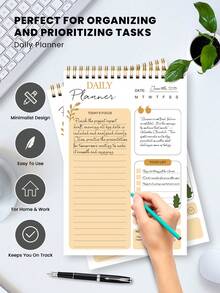 BUBU 1pc Spiral Daily Planner To Do List Notepad - Undated Goals Planning Pad With Hourly Schedule Tear-Off Notepad,Stationery Office School Supplies Back To School - Multicolor - View 4