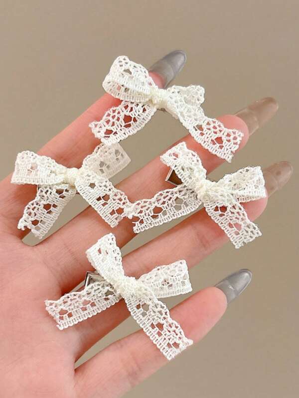4pcs/Set Mini Lace Bow Hair Clips, Adorable Side Bangs Hairpin Hair Accessories, Claw Clips, Hair Claws, Clips For Hair, Hair Slide, Hair Barrettes, School Stuff, Bow Accessories