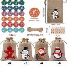 Christmas Burlap Drawstring Linen Pouch, Gift Packaging, Party Candy Bag, Christmas Gift Bag Set