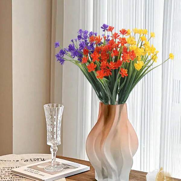 4/8 pacchi di fiori artificiali per esterni, decorazione in fiori di plastica, fiori finti resistenti ai raggi UV, piante finte per giardino interno ed esterno, casa, matrimonio, fattoria (4 colori)