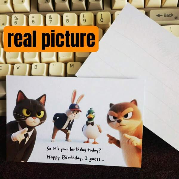 1 Stück minimalistischen Tier Grußkarte - humorvolle "Alles Gute zum Geburtstag" Botschaft, 14cm*9cm/5,5*3,5 Zoll für legere Geschenke, Büro, hochwertiges weißes Karton