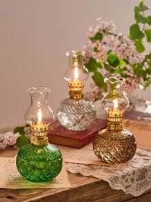 1个复古大型油灯，玻璃煤油灯，古董油灯，室内应急照明防风灯（不含液体），复古家居装饰花园装饰灯罩，圣诞礼物；万圣节礼物，返校礼物，教师节礼物 - 彩色 - 查看 5