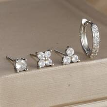 4 件 18K 镀金花朵圆形穿孔耳环套装 女士锆石朋克耳钉耳环首饰 情人节、妈妈、母亲节、礼物 - 4 - 查看 4