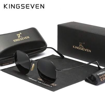 Gafas de moda KINGSEVEN, montura cuadrada de metal con lentes TAC para hombres, gafas de negocios de alta calidad