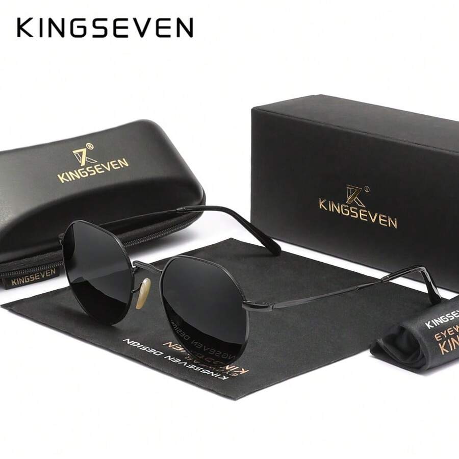 KINGSEVEN 时尚眼镜，男士驾驶方形金属镜框，配 TAC 镜片，高品质商务眼镜 - A - 查看 1