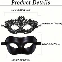 2pcs Black Lace Masquerade Masks For Couples - Elegant Plastic Venetian Party Ball Masks For Carnival, Halloween, And Costume Parties, Costume Party Accessories