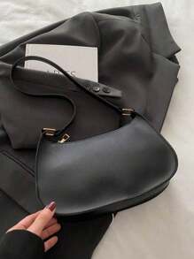 Solid Color Minimalist Zipper Closure Shou Ider Bag Stylish Simple Crescent Bag, Zipper Shoulder Bag, Faux Leather Solid Color Purse, Burg Undy Bag& New Year Ideal Gift, Fashionable Burgun Dy Bag