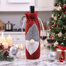 圣诞装饰酒袋刺绣酒瓶套，餐厅/酒吧餐具，圣诞礼物 - 彩色 - 查看 5