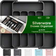 Silverware Organizer - Expandable Kitchen Drawer Organizer, Adjustable Utensil Organizer, Cutlery Tray For Forks, Knives, Multipurpose Kitchen Organizers And Storage Solution, Black, Medium UWJJ - Black - View 3